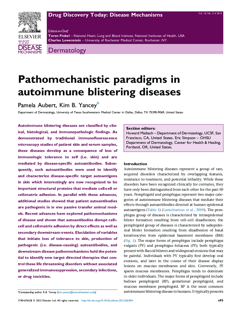 Pathomechanistic paradigms in autoimmune blistering diseases