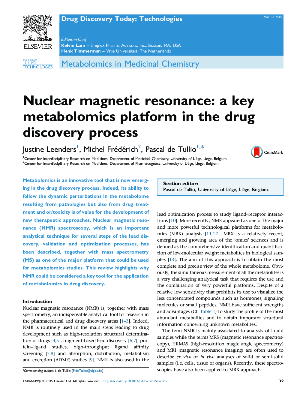 رزونانس مغناطیسی هسته ای: یک پلت فرم متابولومیک کلیدی در فرآیند کشف دارو 