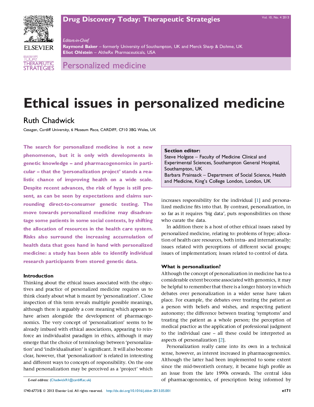 Ethical issues in personalized medicine