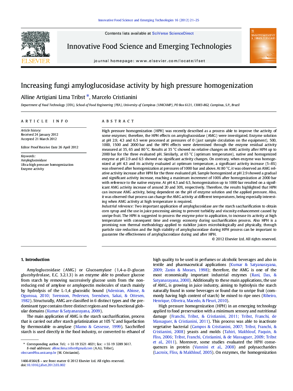 Increasing fungi amyloglucosidase activity by high pressure homogenization