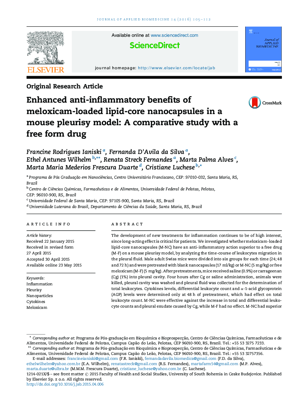 مزایای ضد التهابی پیشرفته نانو کپسولهای لیپید مونوئید ملوکسیام در مدل پلاویسی ماکسیک: یک مطالعه مقایسه ای با یک داروی آزاد 
