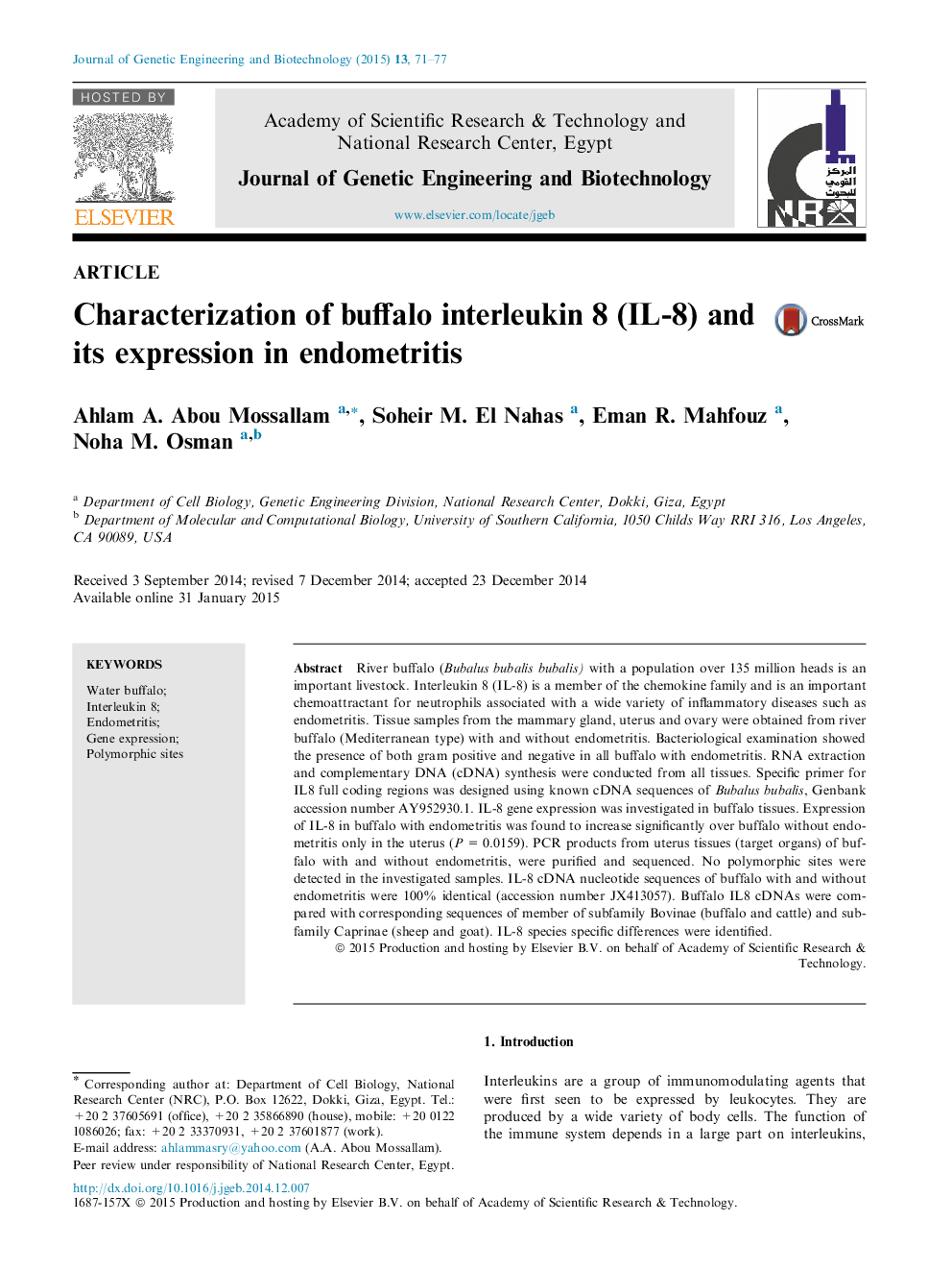 Characterization of buffalo interleukin 8 (IL-8) and its expression in endometritis 