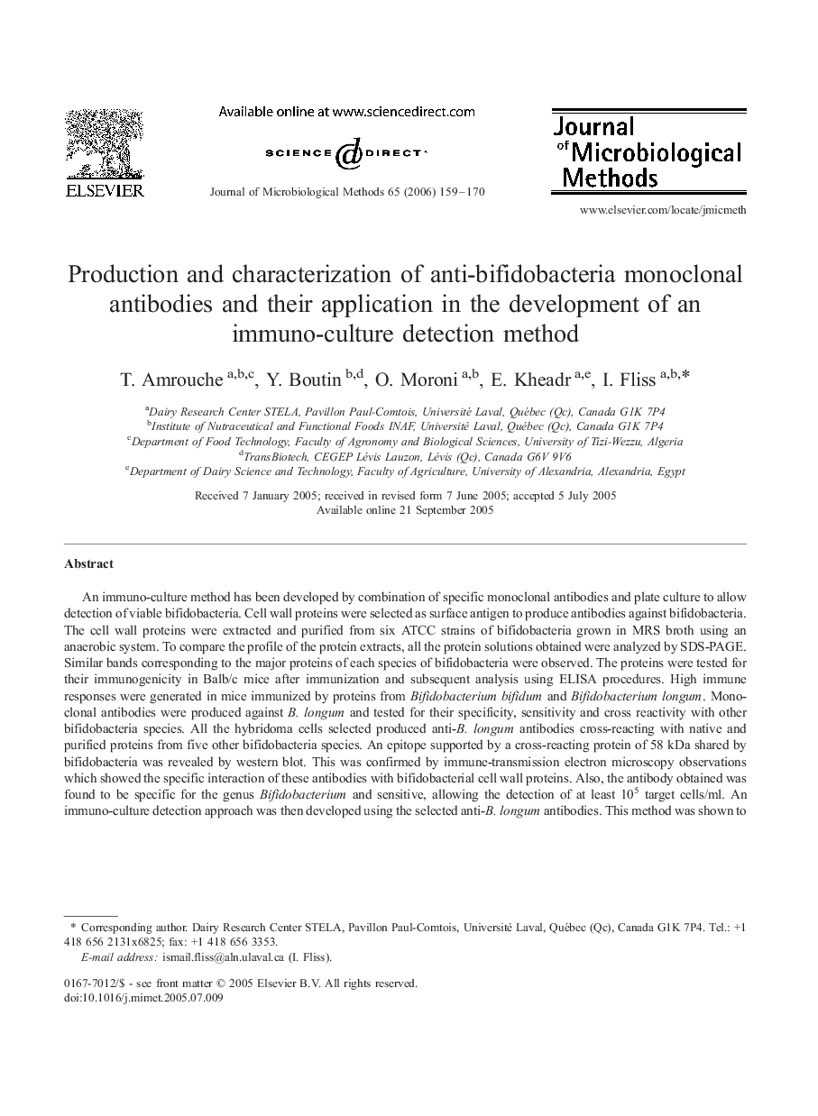 Production and characterization of anti-bifidobacteria monoclonal antibodies and their application in the development of an immuno-culture detection method