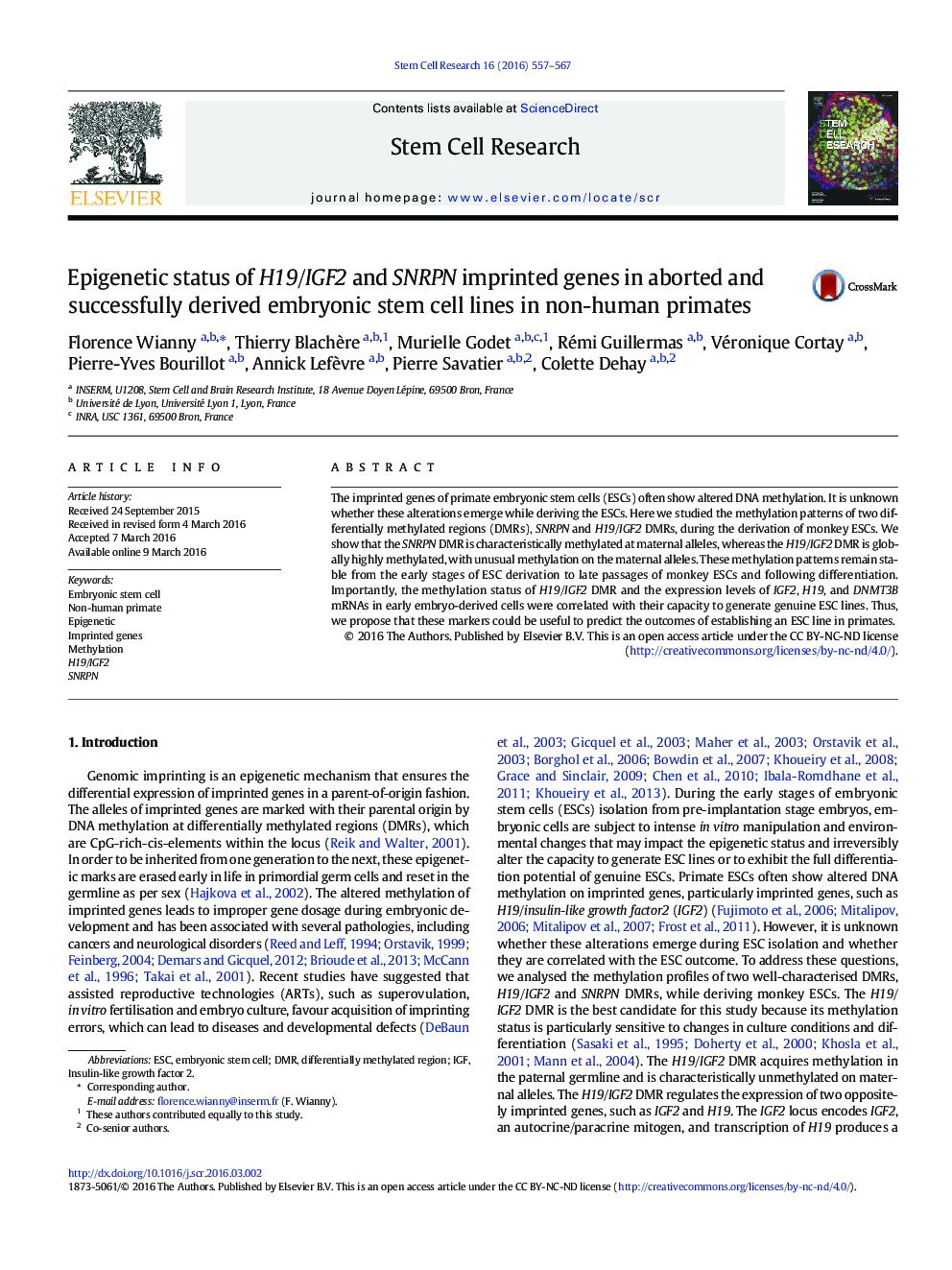 Epigenetic status of H19/IGF2 and SNRPN imprinted genes in aborted and successfully derived embryonic stem cell lines in non-human primates