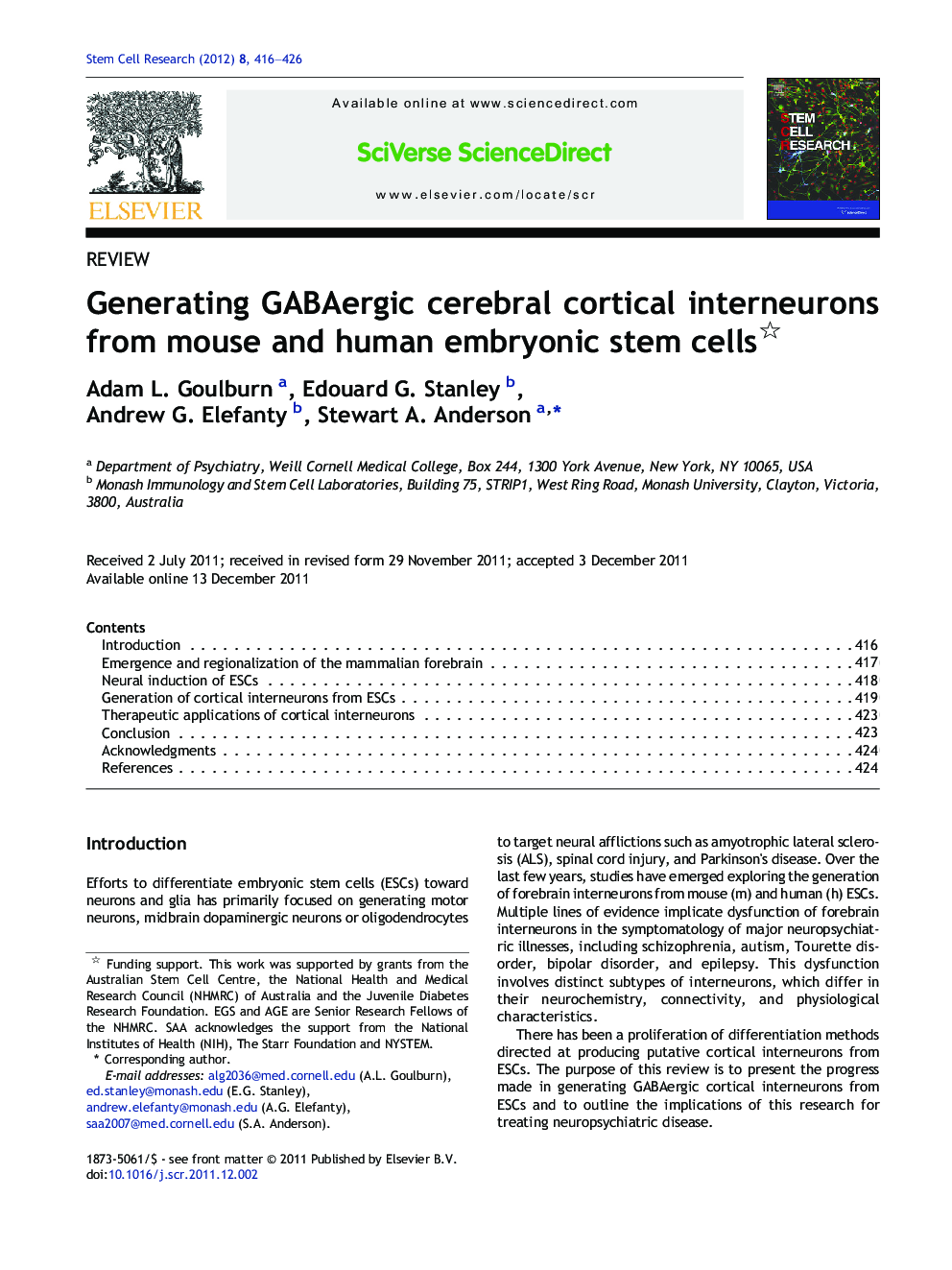 Generating GABAergic cerebral cortical interneurons from mouse and human embryonic stem cells