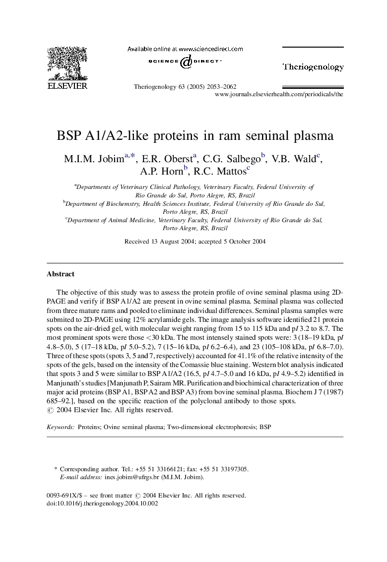 BSP A1/A2-like proteins in ram seminal plasma