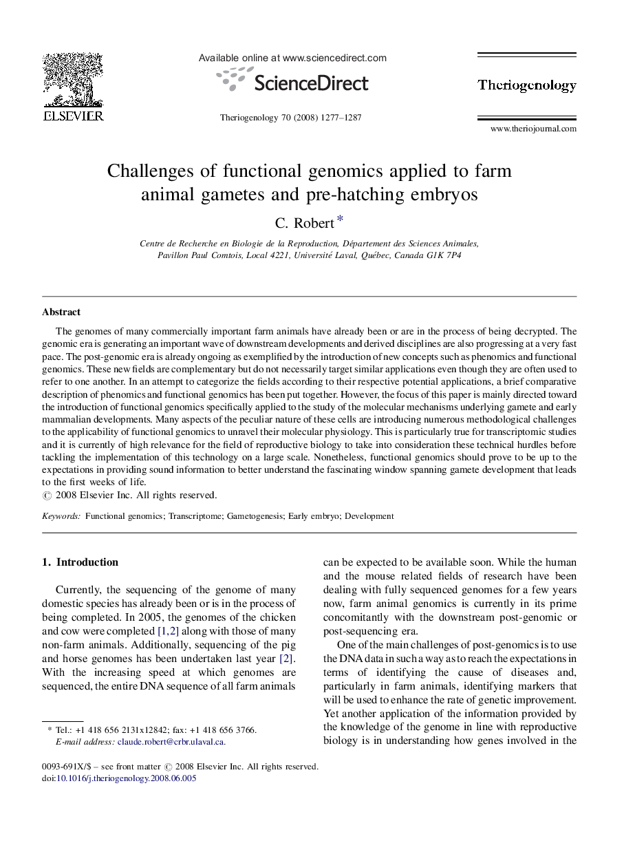 Challenges of functional genomics applied to farm animal gametes and pre-hatching embryos