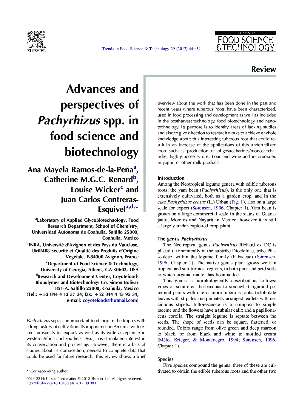 Advances and perspectives of Pachyrhizus spp. in food science and biotechnology