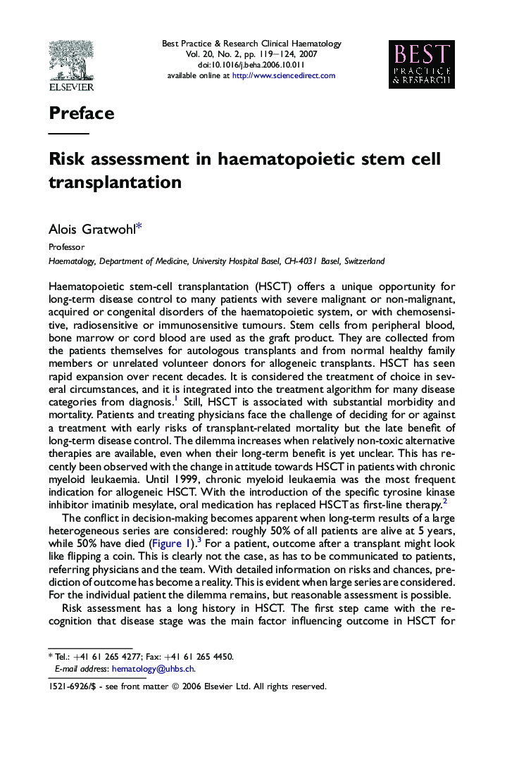 Risk assessment in haematopoietic stem cell transplantation