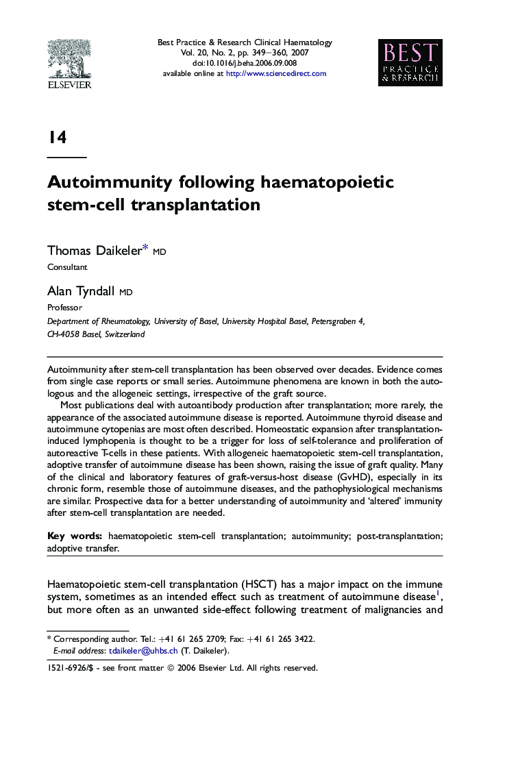 Autoimmunity following haematopoietic stem-cell transplantation