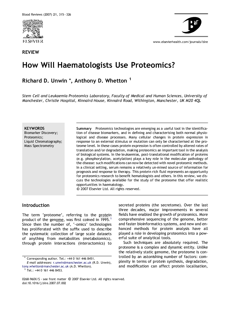 How Will Haematologists Use Proteomics?