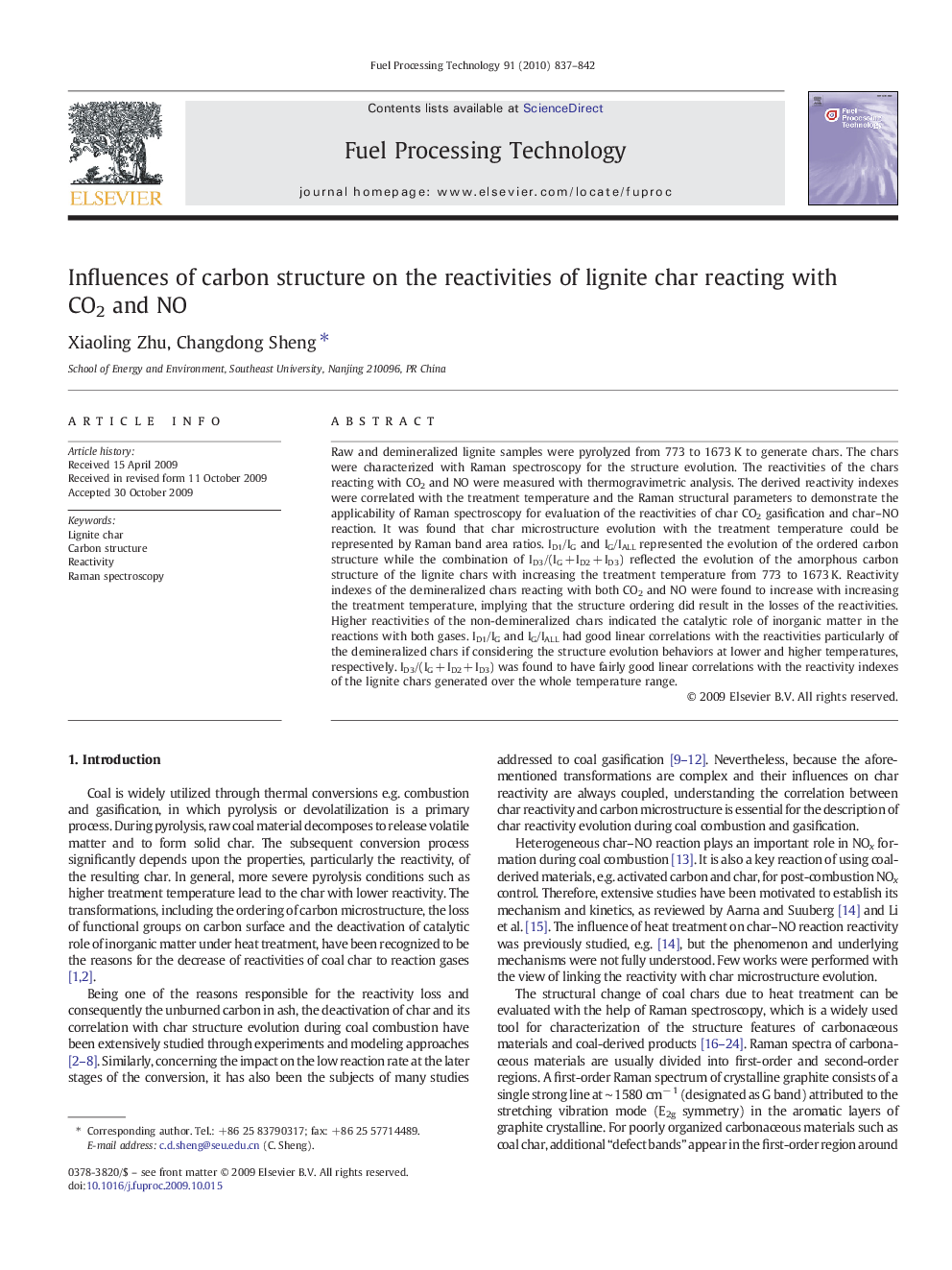 Influences of carbon structure on the reactivities of lignite char reacting with CO2 and NO