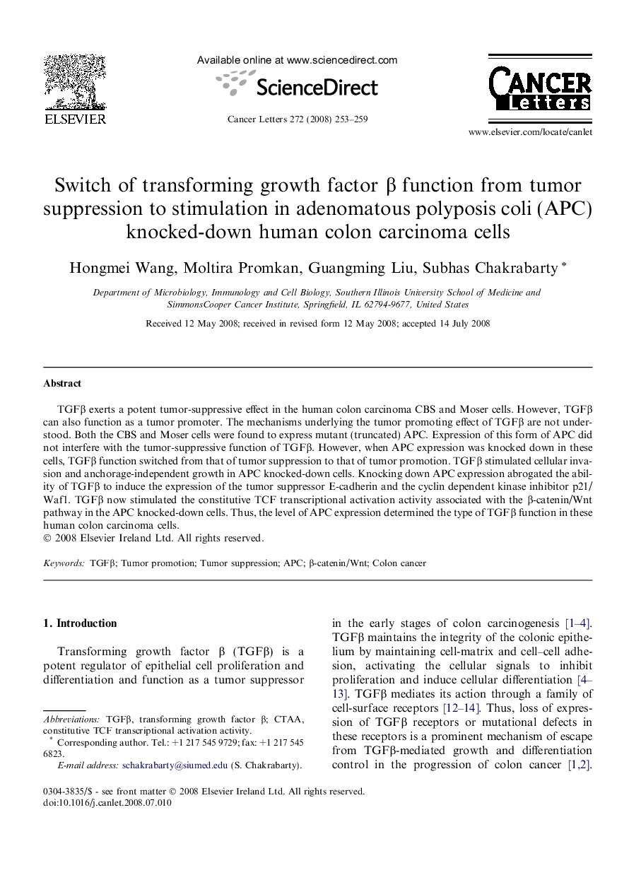 Switch of transforming growth factor β function from tumor suppression to stimulation in adenomatous polyposis coli (APC) knocked-down human colon carcinoma cells