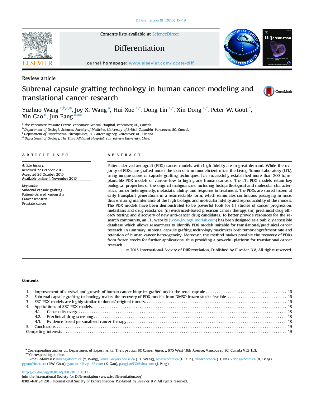 تکنولوژی پیوند کپسول Subrenal در مدلسازی سرطان انسانی و تحقیق سرطان ترجمه ای
