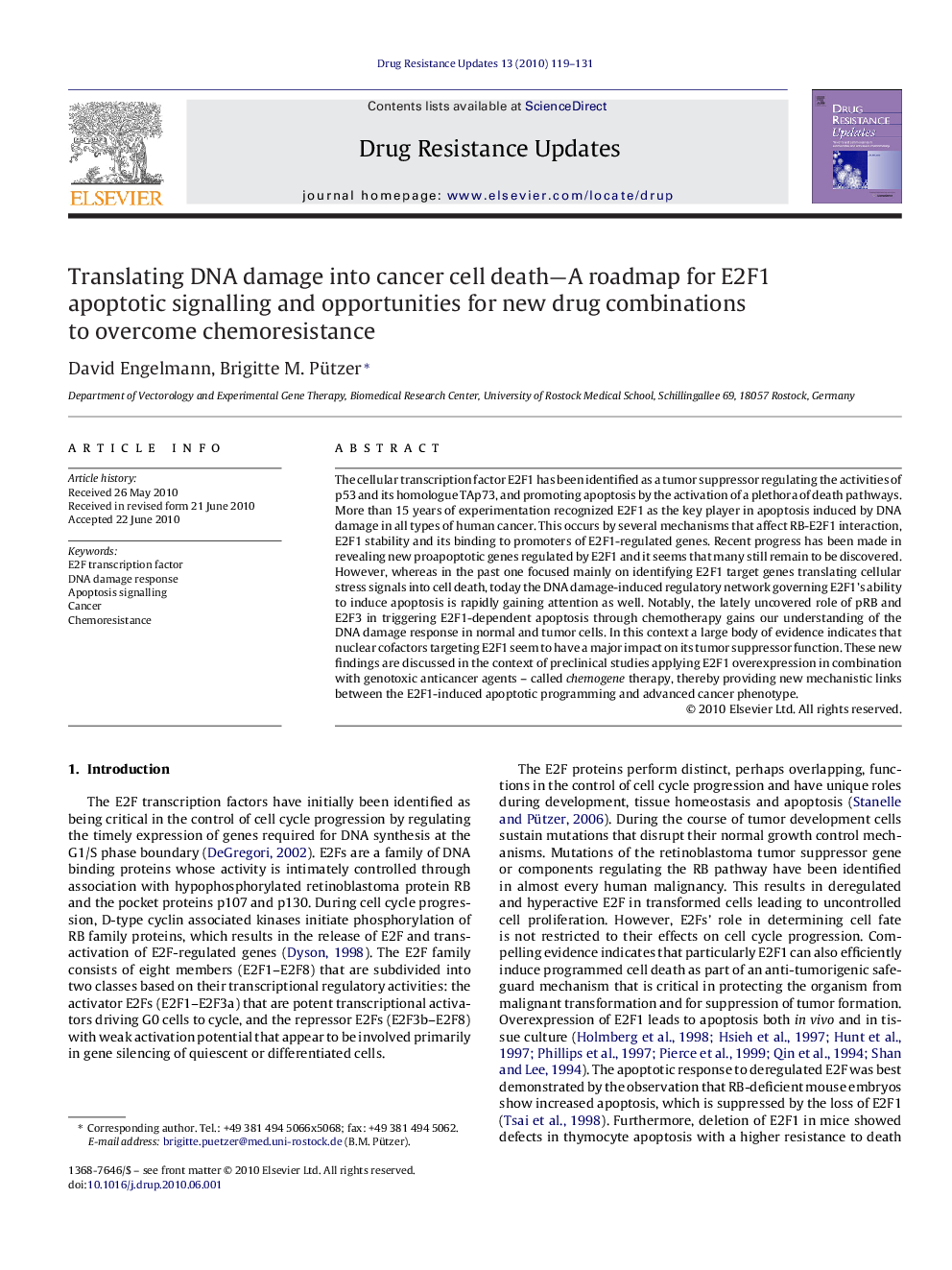 Translating DNA damage into cancer cell death—A roadmap for E2F1 apoptotic signalling and opportunities for new drug combinations to overcome chemoresistance