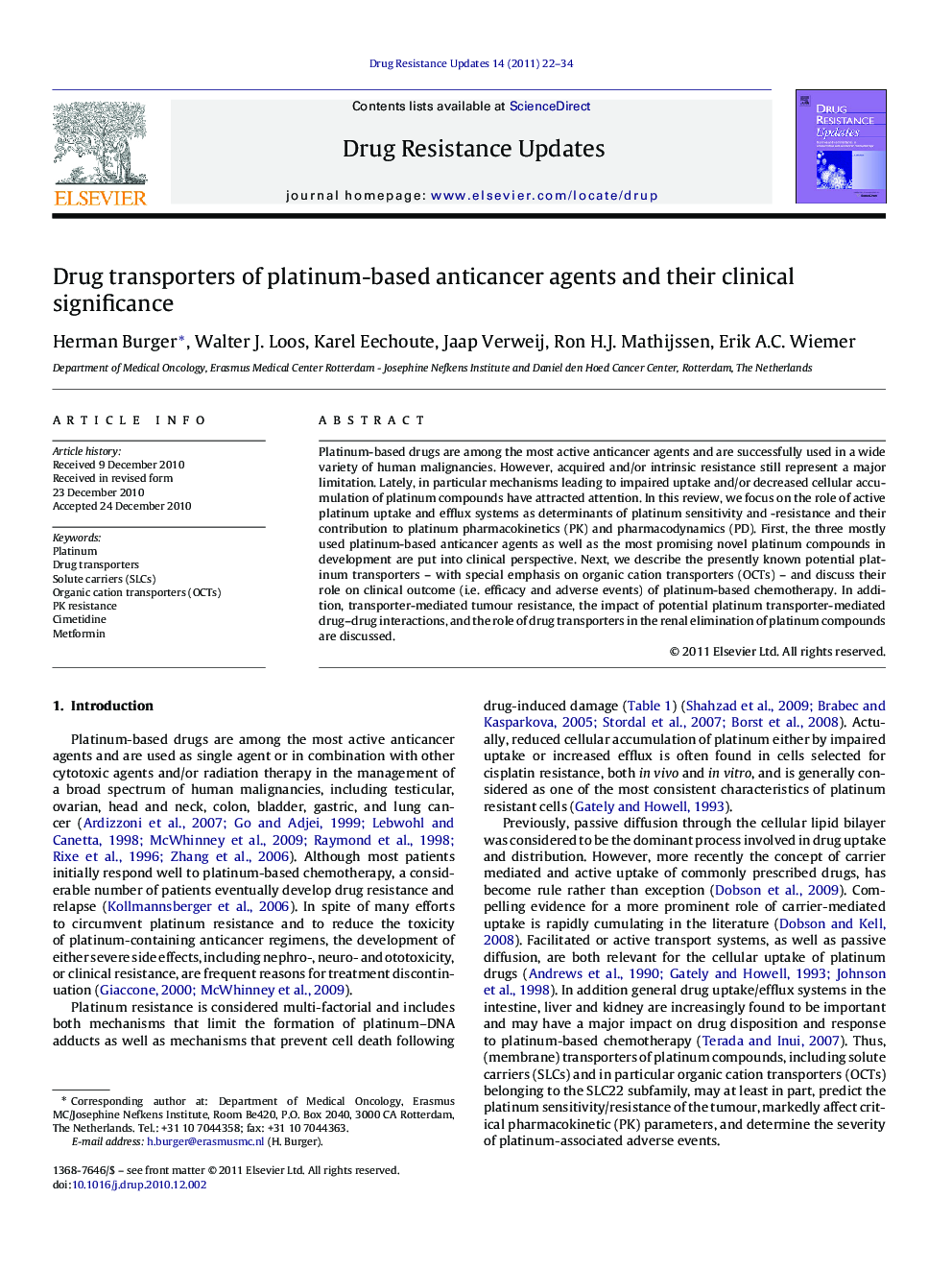 Drug transporters of platinum-based anticancer agents and their clinical significance