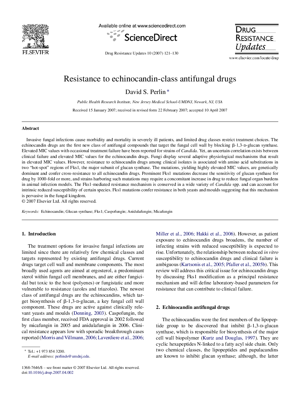 Resistance to echinocandin-class antifungal drugs