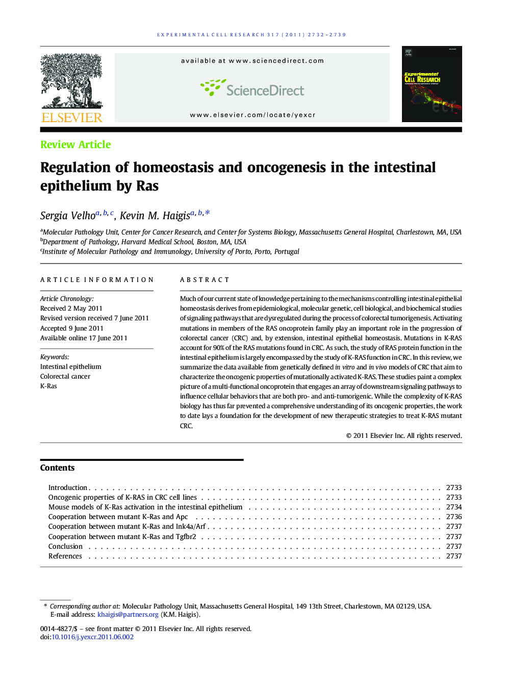 Regulation of homeostasis and oncogenesis in the intestinal epithelium by Ras