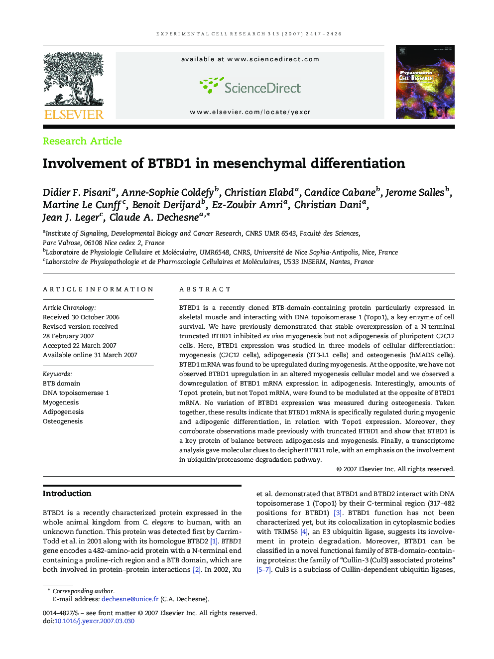 Involvement of BTBD1 in mesenchymal differentiation