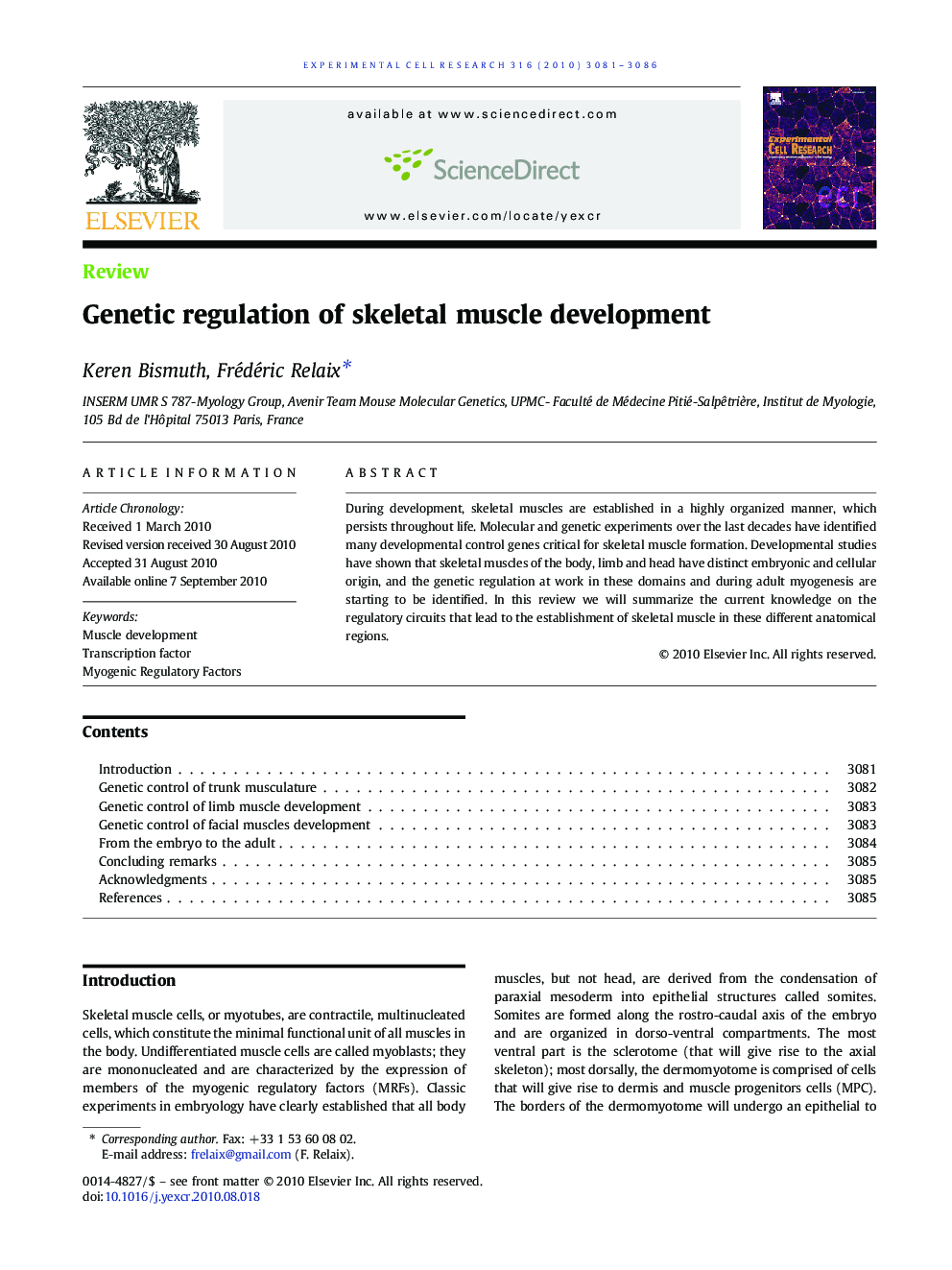 Genetic regulation of skeletal muscle development