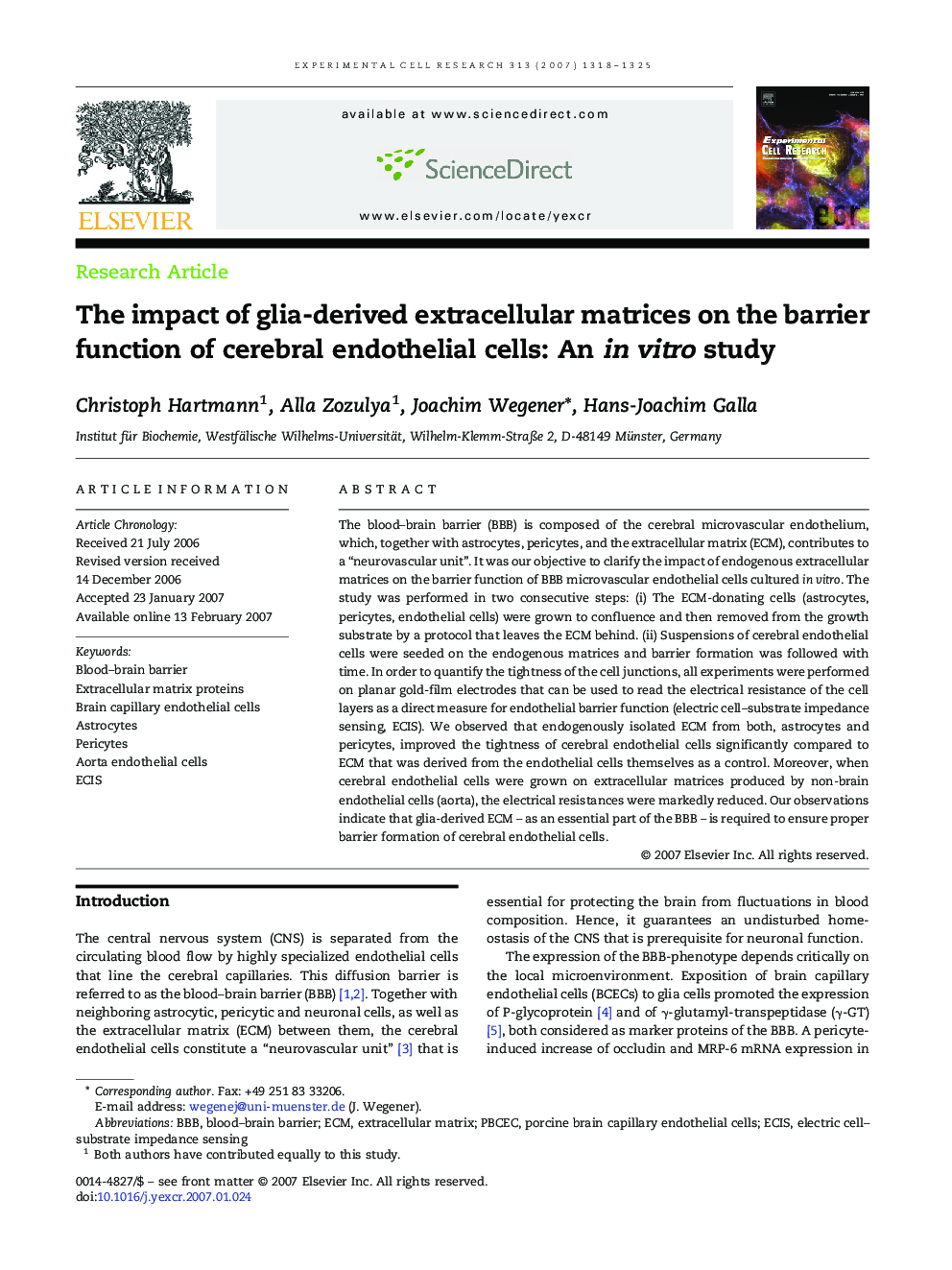The impact of glia-derived extracellular matrices on the barrier function of cerebral endothelial cells: An in vitro study