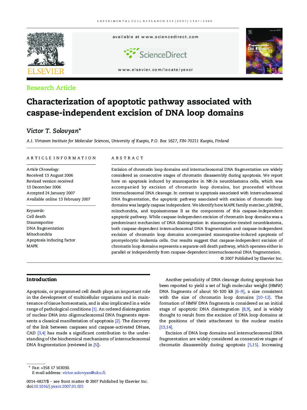 Characterization of apoptotic pathway associated with caspase-independent excision of DNA loop domains