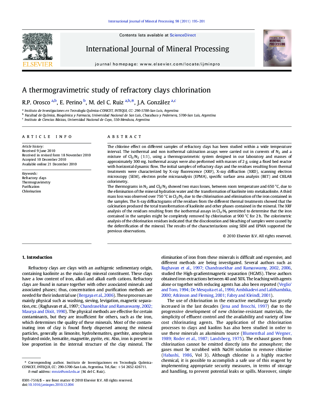 A thermogravimetric study of refractory clays chlorination