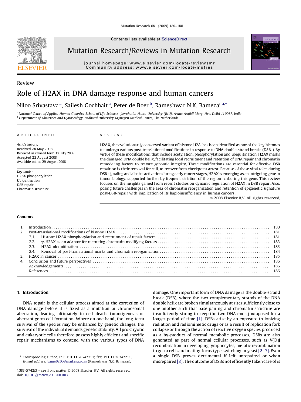 Role of H2AX in DNA damage response and human cancers