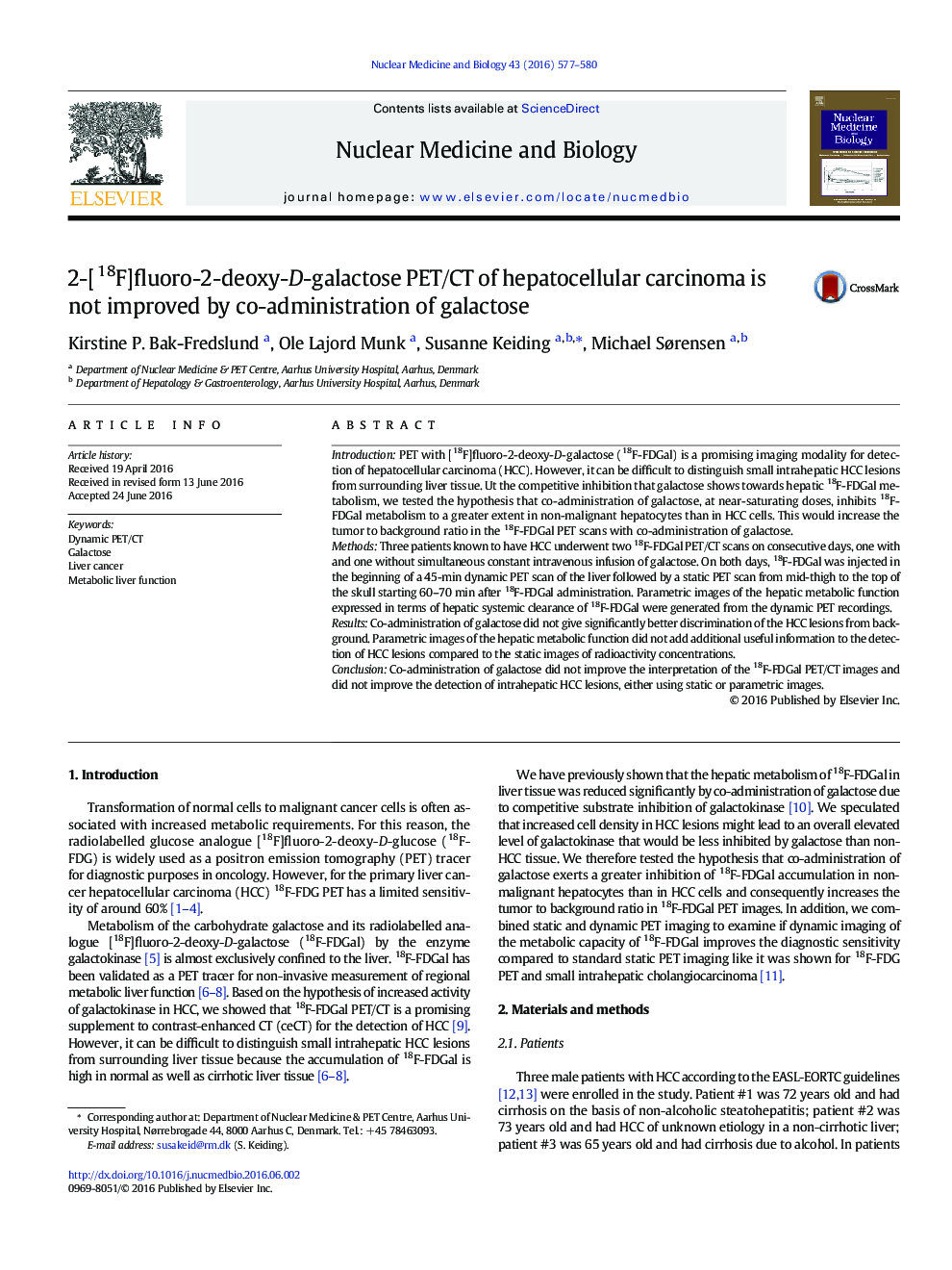 2- [18F] PET فلورو-2 دی اکسی-D-گالاکتوز/CT کارسینوم هپاتوسلولار با تجویز مشترک گالاکتوز بهبود پیدا نکرده است