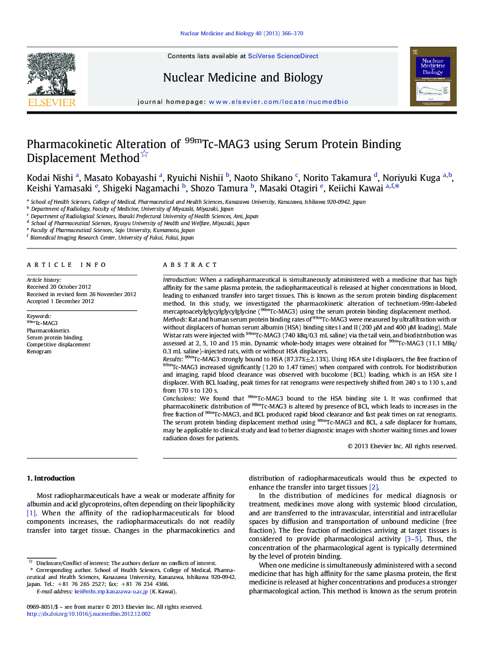 Pharmacokinetic Alteration of 99mTc-MAG3 using Serum Protein Binding Displacement Method 