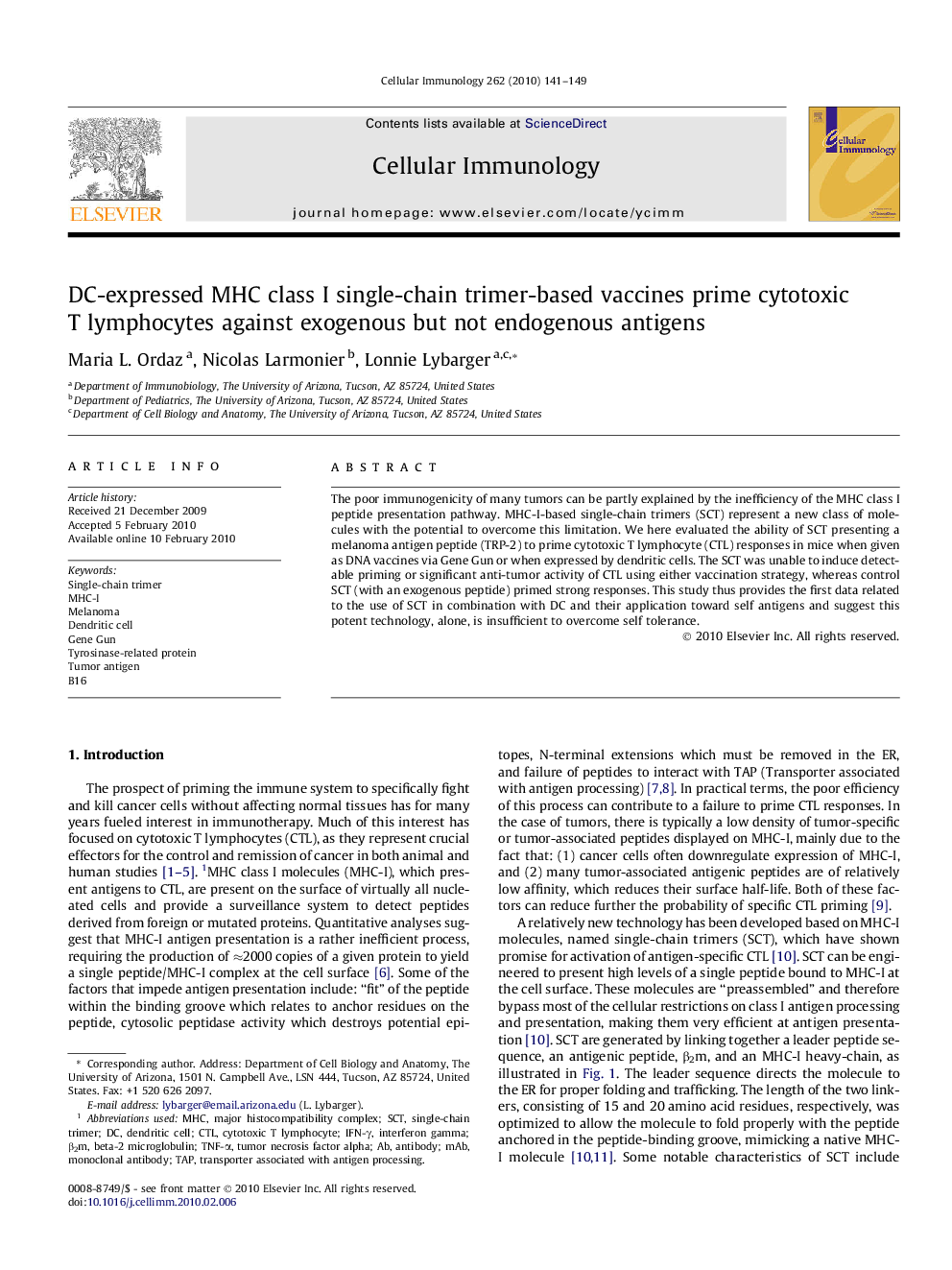 DC-expressed MHC class I single-chain trimer-based vaccines prime cytotoxic T lymphocytes against exogenous but not endogenous antigens