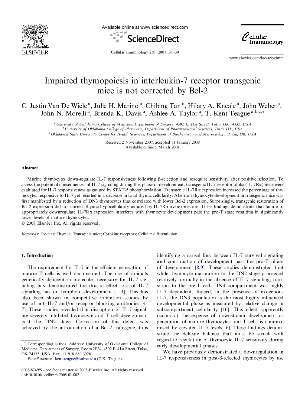 Impaired thymopoiesis in interleukin-7 receptor transgenic mice is not corrected by Bcl-2