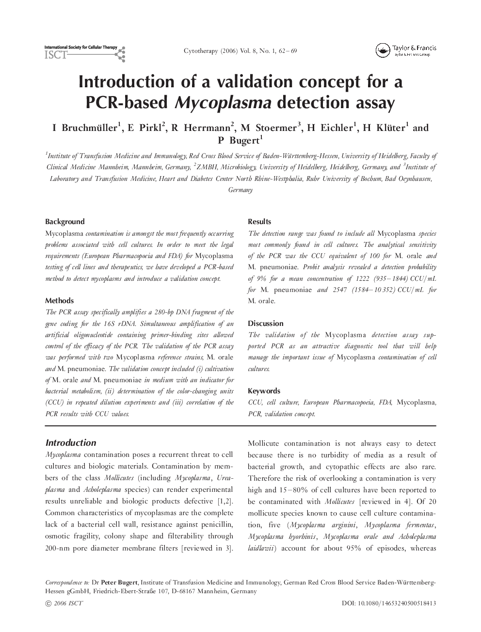 Introduction of a validation concept for a PCR-based Mycoplasma detection assay