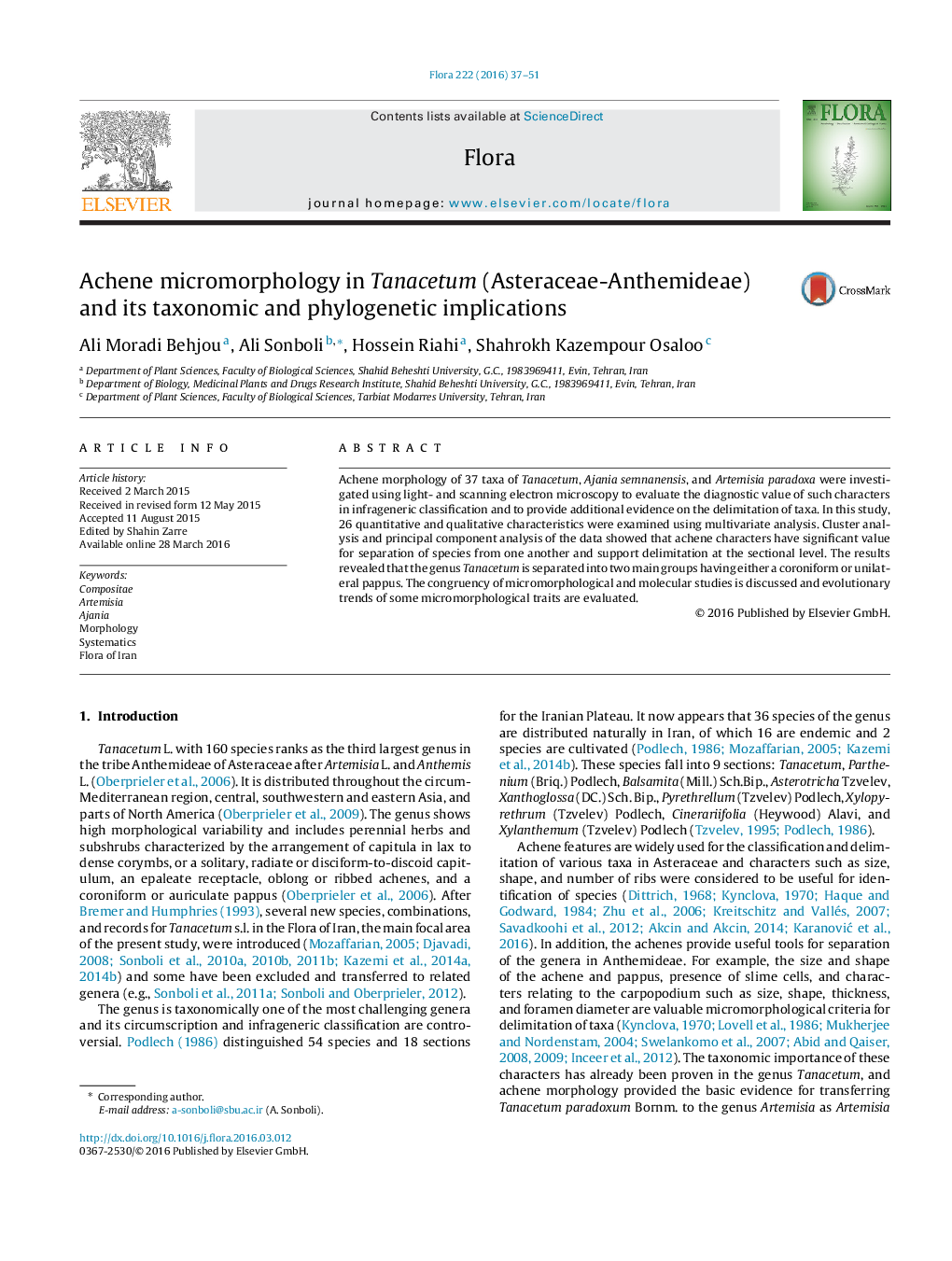 Achene micromorphology in Tanacetum (Asteraceae-Anthemideae) and its taxonomic and phylogenetic implications