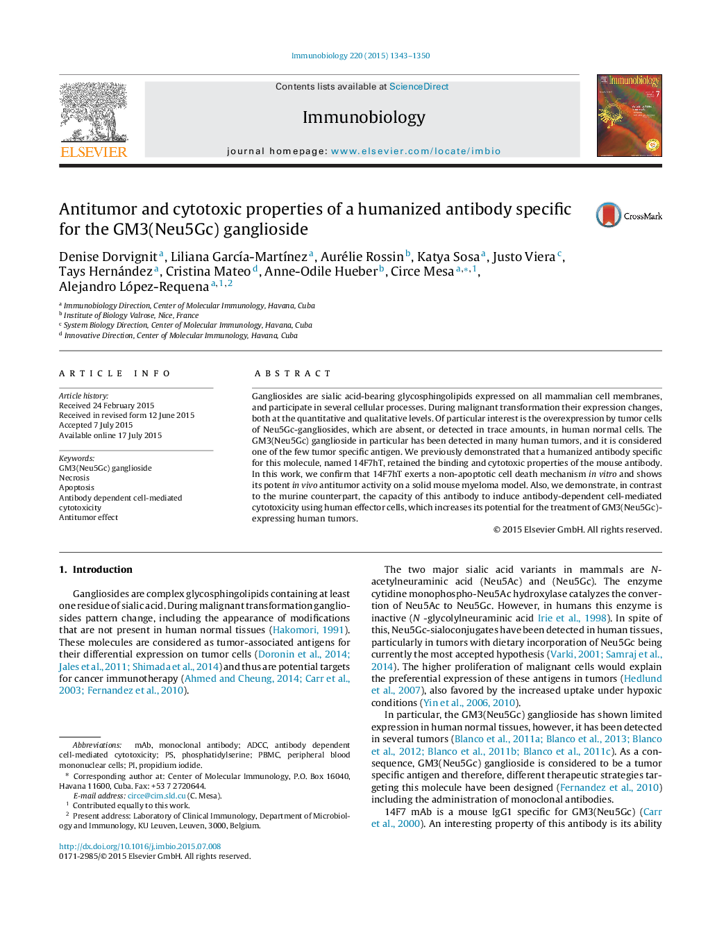 Antitumor and cytotoxic properties of a humanized antibody specific for the GM3(Neu5Gc) ganglioside