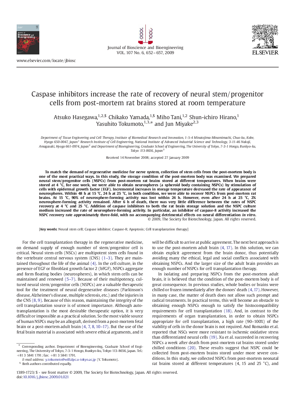 Caspase inhibitors increase the rate of recovery of neural stem/progenitor cells from post-mortem rat brains stored at room temperature