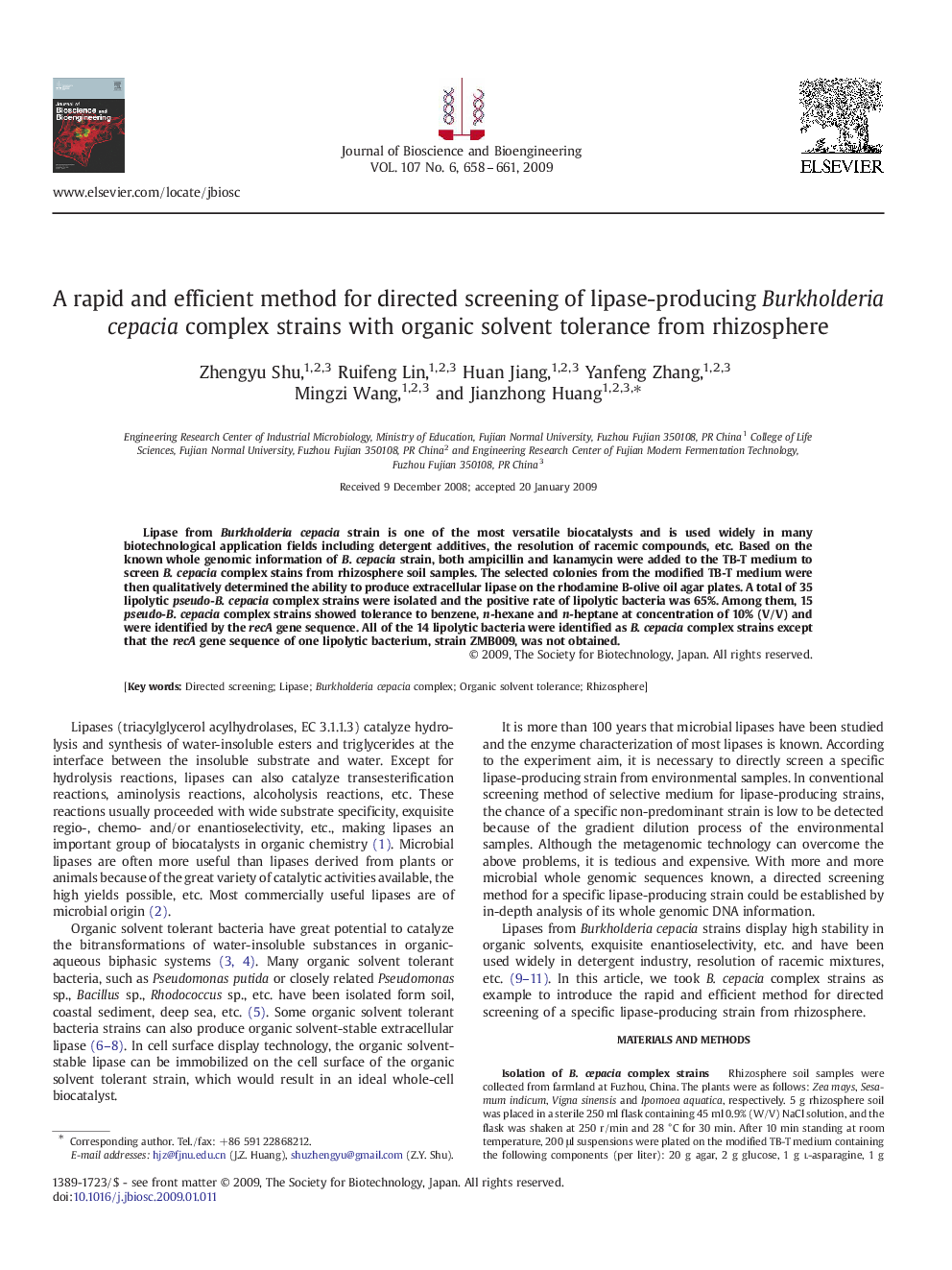 A rapid and efficient method for directed screening of lipase-producing Burkholderia cepacia complex strains with organic solvent tolerance from rhizosphere