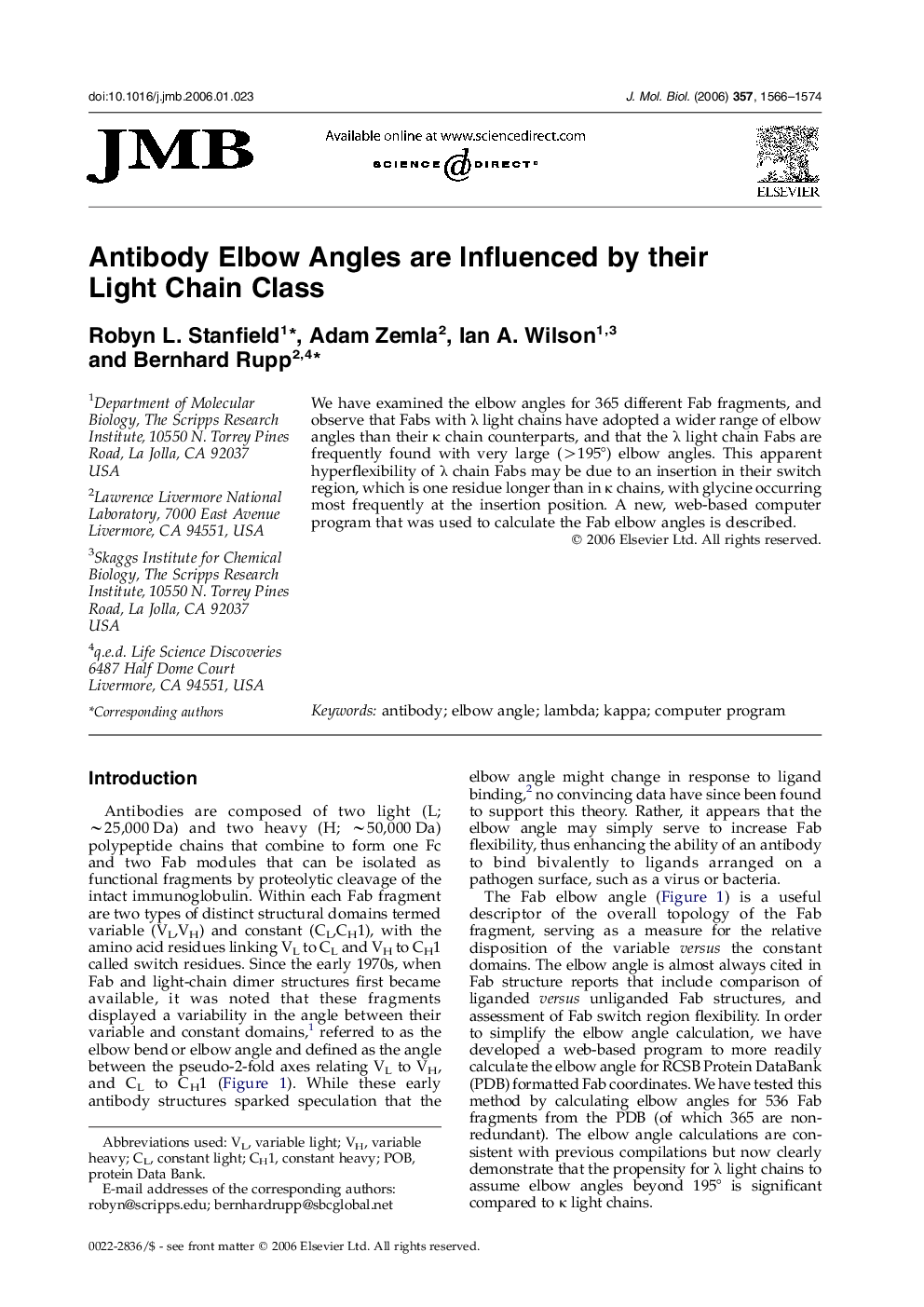 Antibody Elbow Angles are Influenced by their Light Chain Class