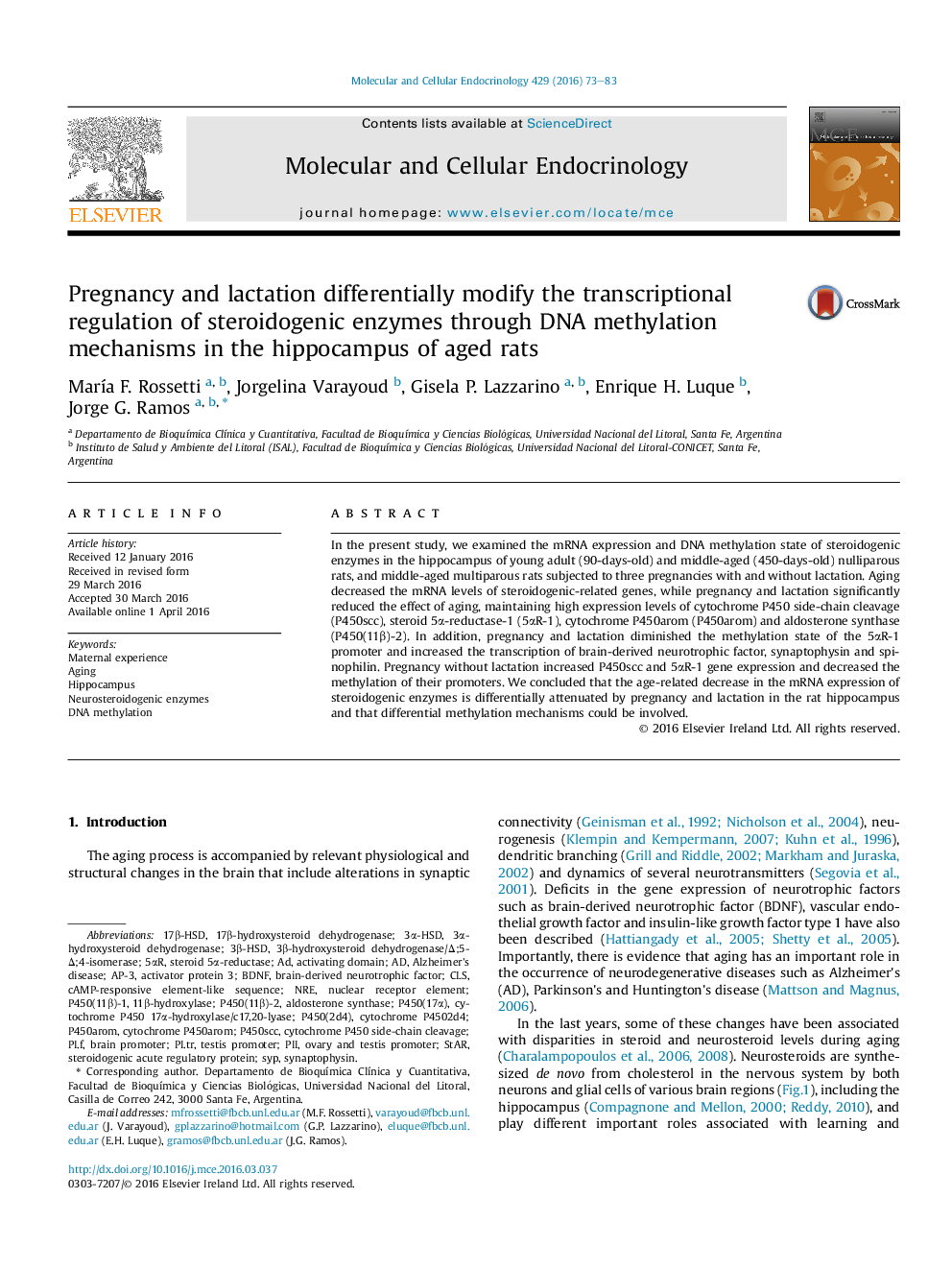 Pregnancy and lactation differentially modify the transcriptional regulation of steroidogenic enzymes through DNA methylation mechanisms in the hippocampus of aged rats