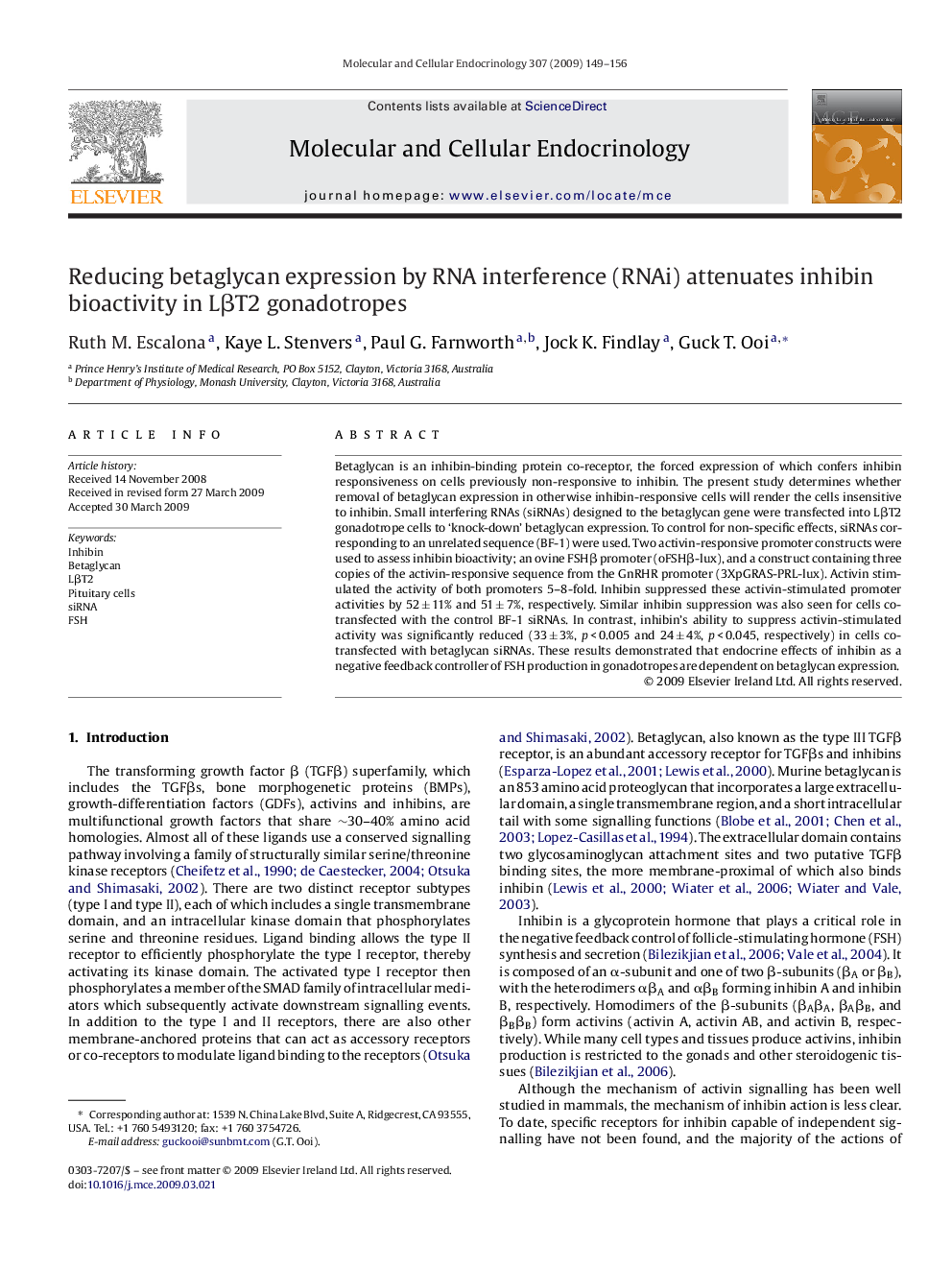 Reducing betaglycan expression by RNA interference (RNAi) attenuates inhibin bioactivity in LβT2 gonadotropes