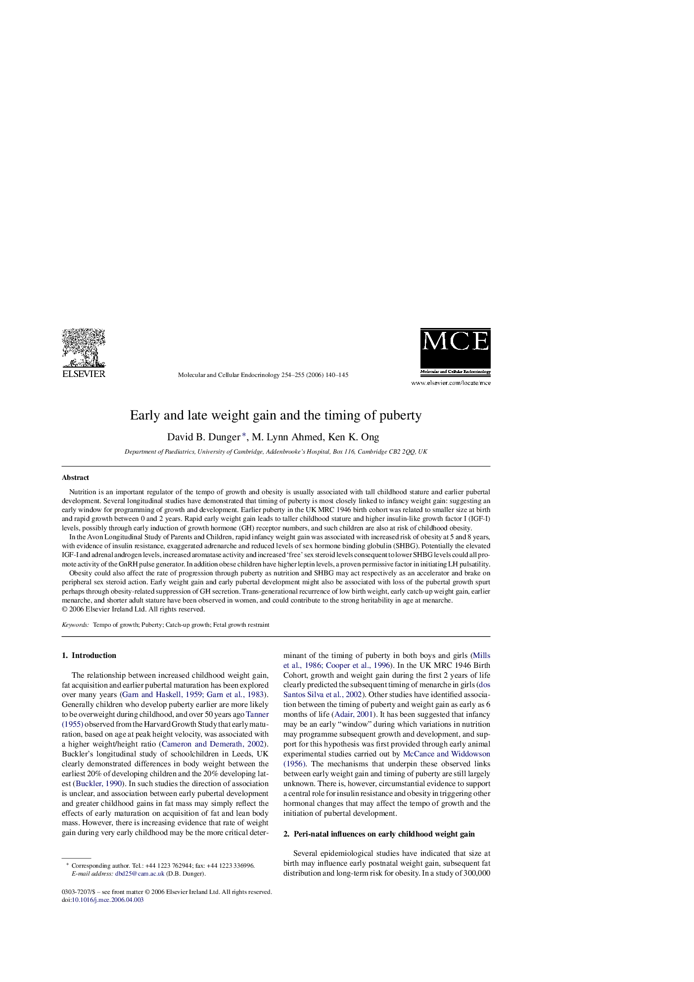 Early and late weight gain and the timing of puberty