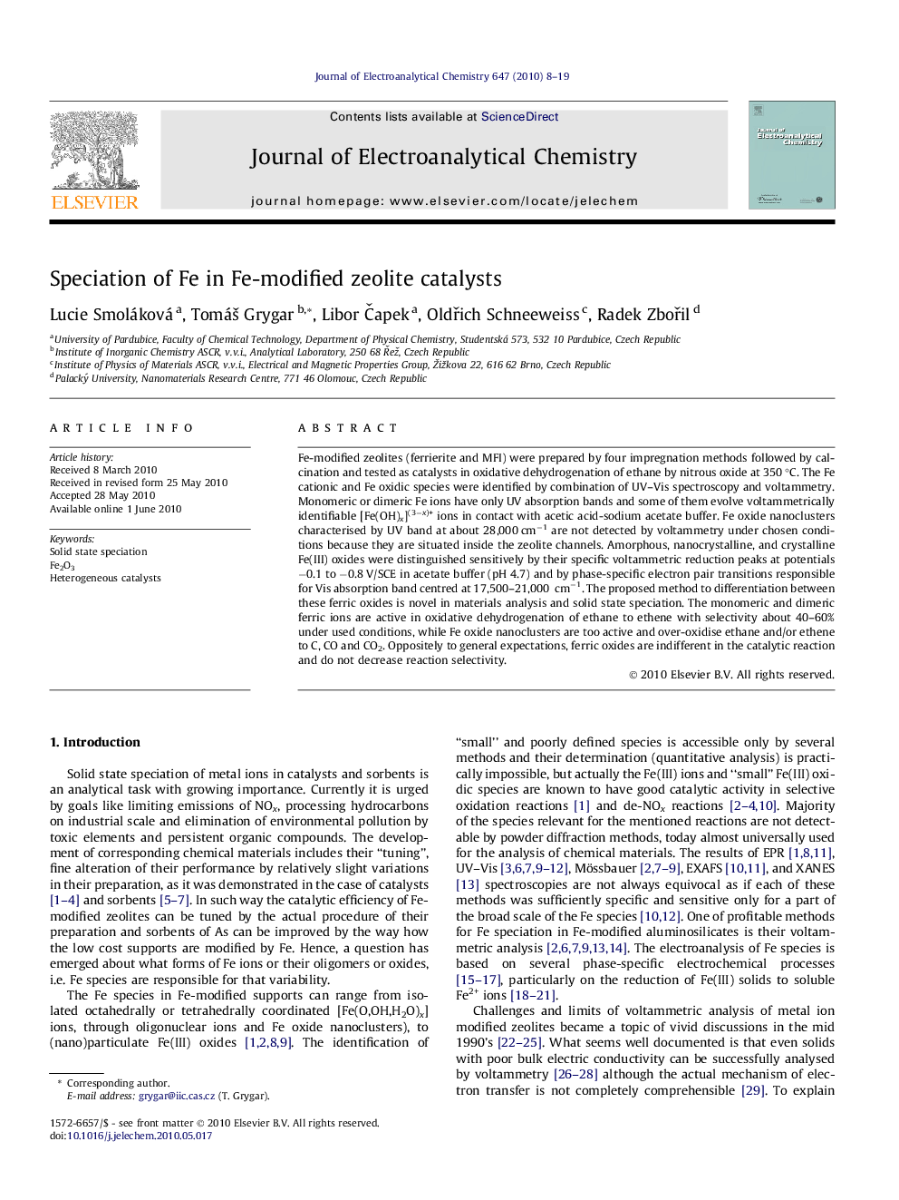 Speciation of Fe in Fe-modified zeolite catalysts