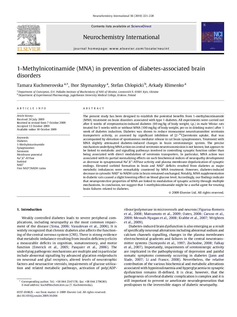 1-Methylnicotinamide (MNA) in prevention of diabetes-associated brain disorders