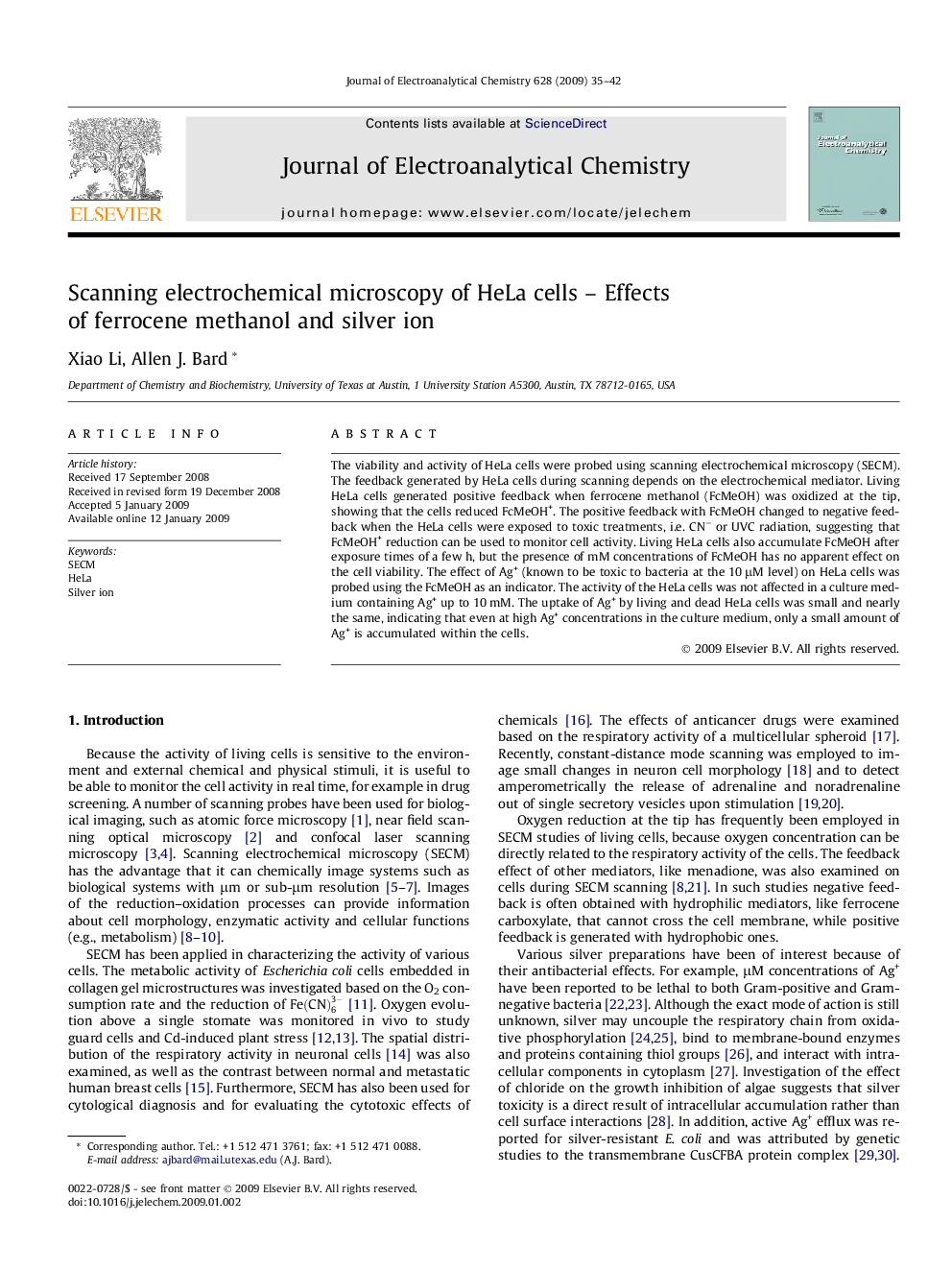 Scanning electrochemical microscopy of HeLa cells – Effects of ferrocene methanol and silver ion