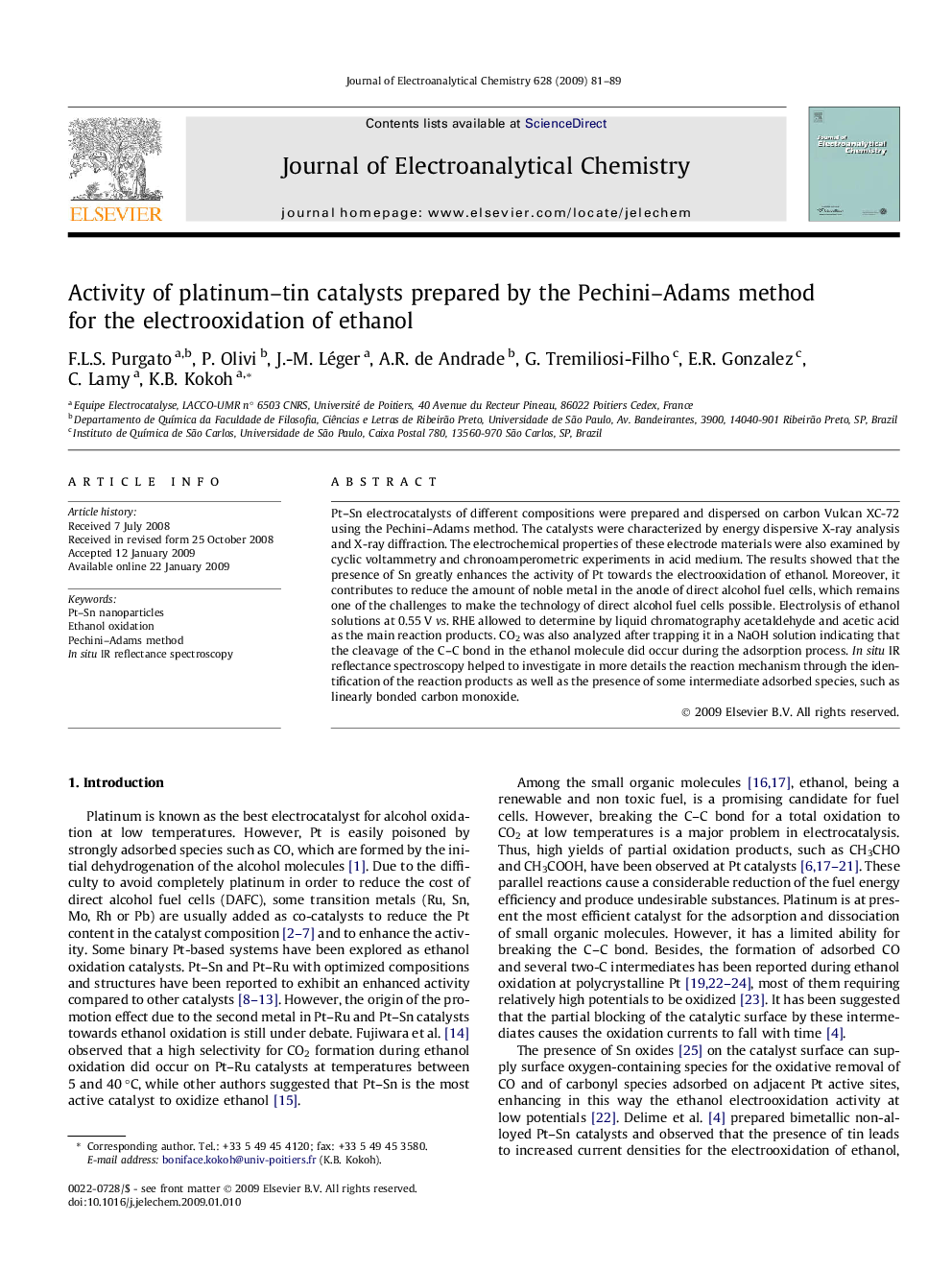 Activity of platinum–tin catalysts prepared by the Pechini–Adams method for the electrooxidation of ethanol