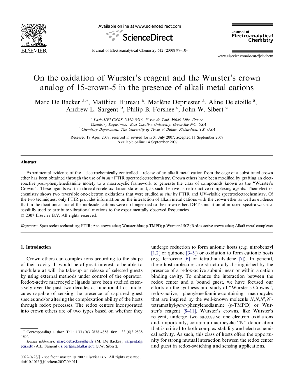On the oxidation of Wurster’s reagent and the Wurster’s crown analog of 15-crown-5 in the presence of alkali metal cations