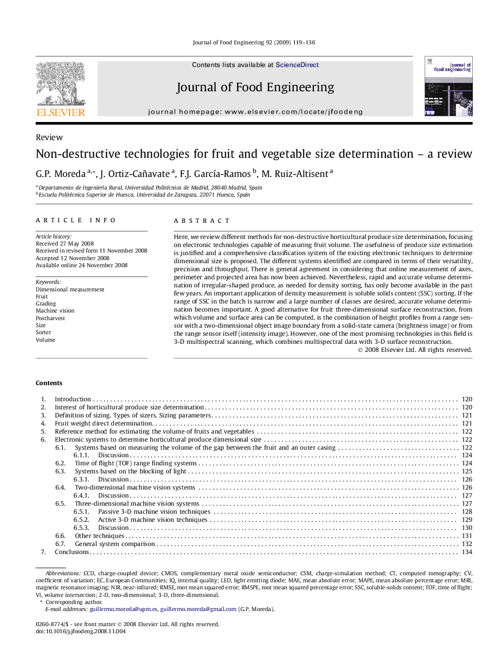 Non-destructive technologies for fruit and vegetable size determination – A review