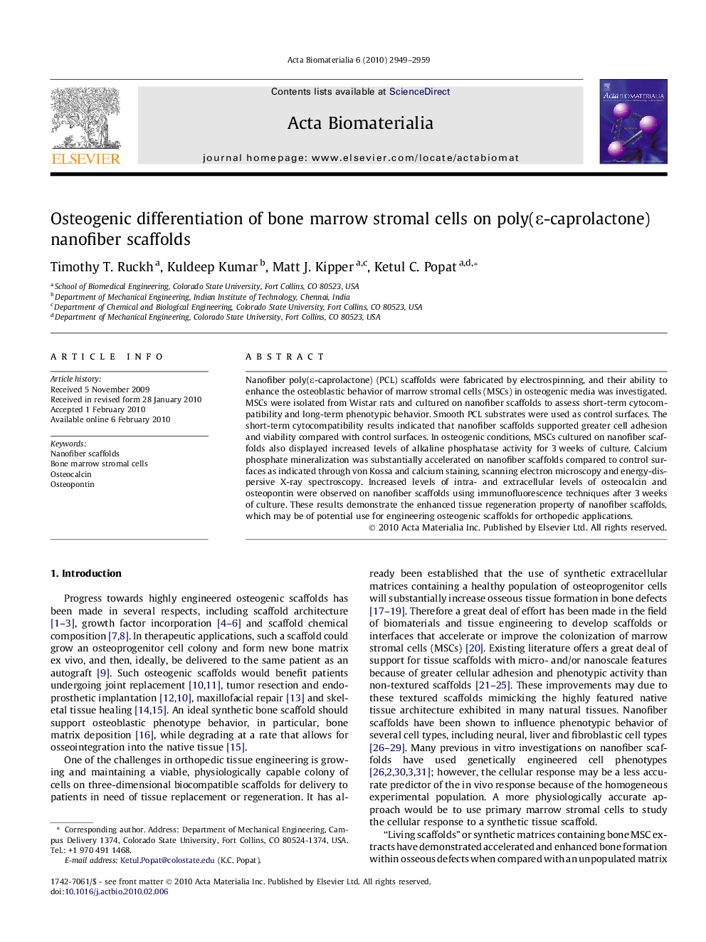 Osteogenic differentiation of bone marrow stromal cells on poly(ε-caprolactone) nanofiber scaffolds