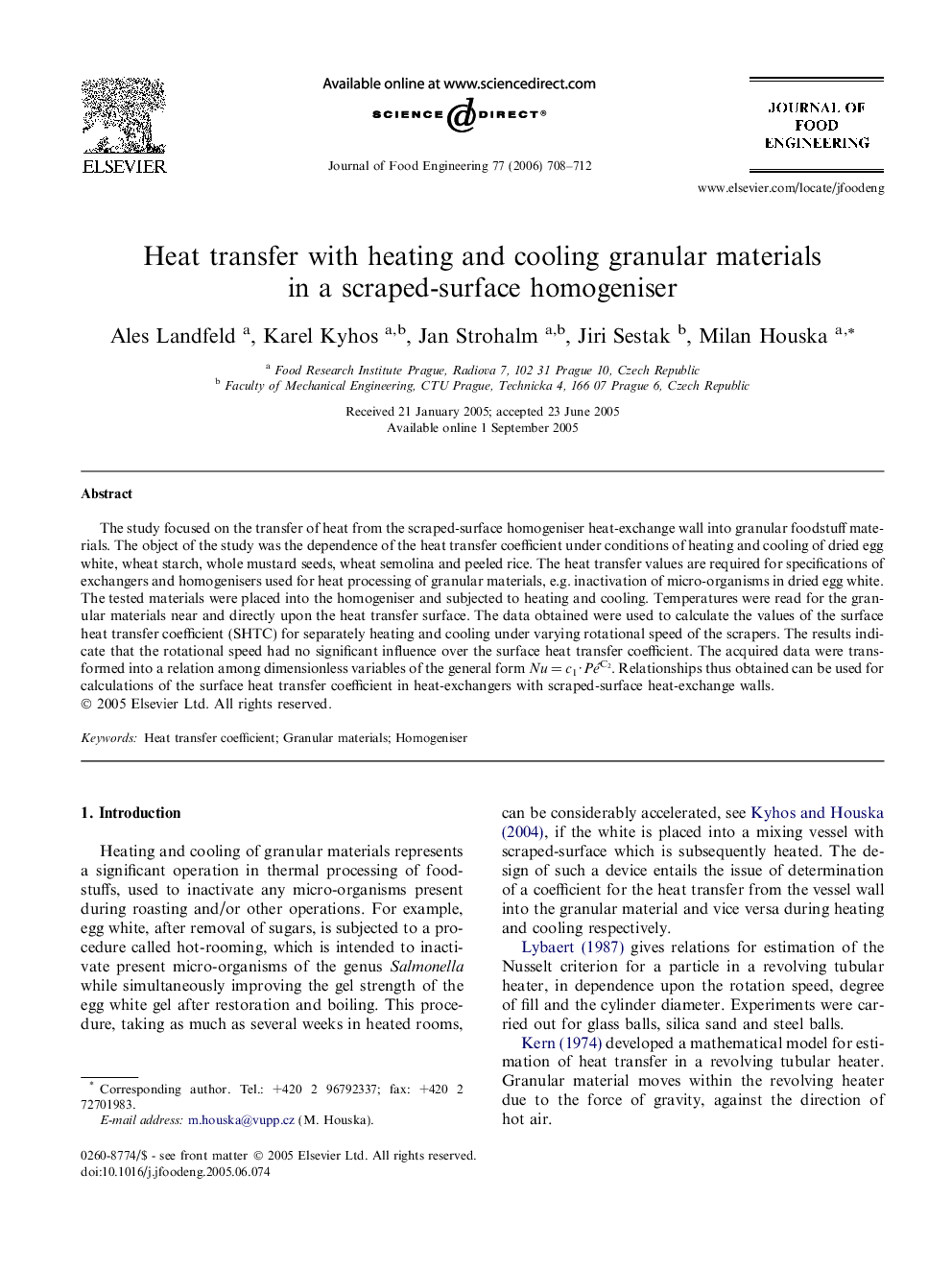 Heat transfer with heating and cooling granular materials in a scraped-surface homogeniser