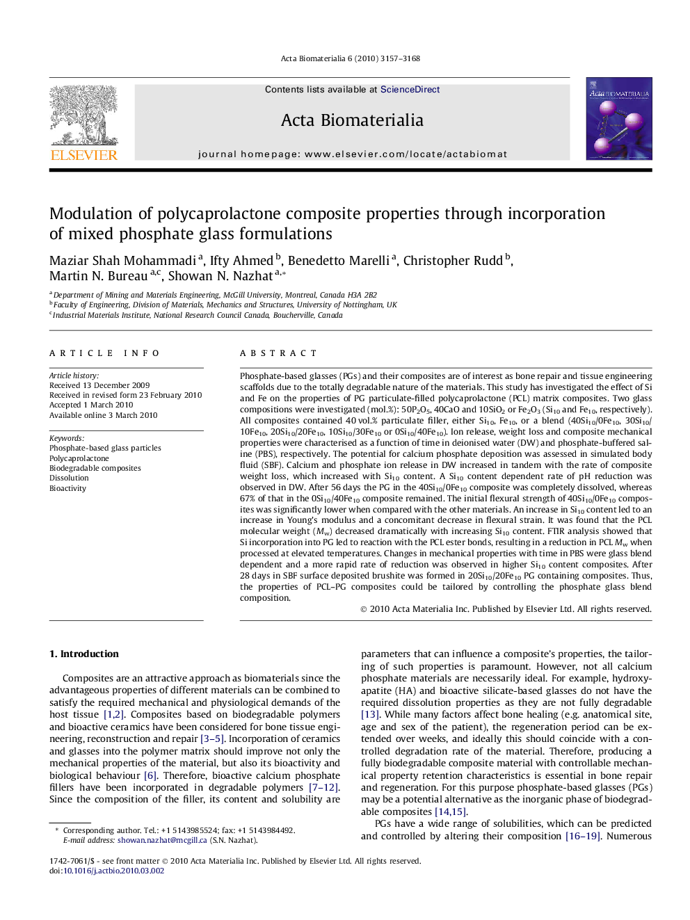 Modulation of polycaprolactone composite properties through incorporation of mixed phosphate glass formulations